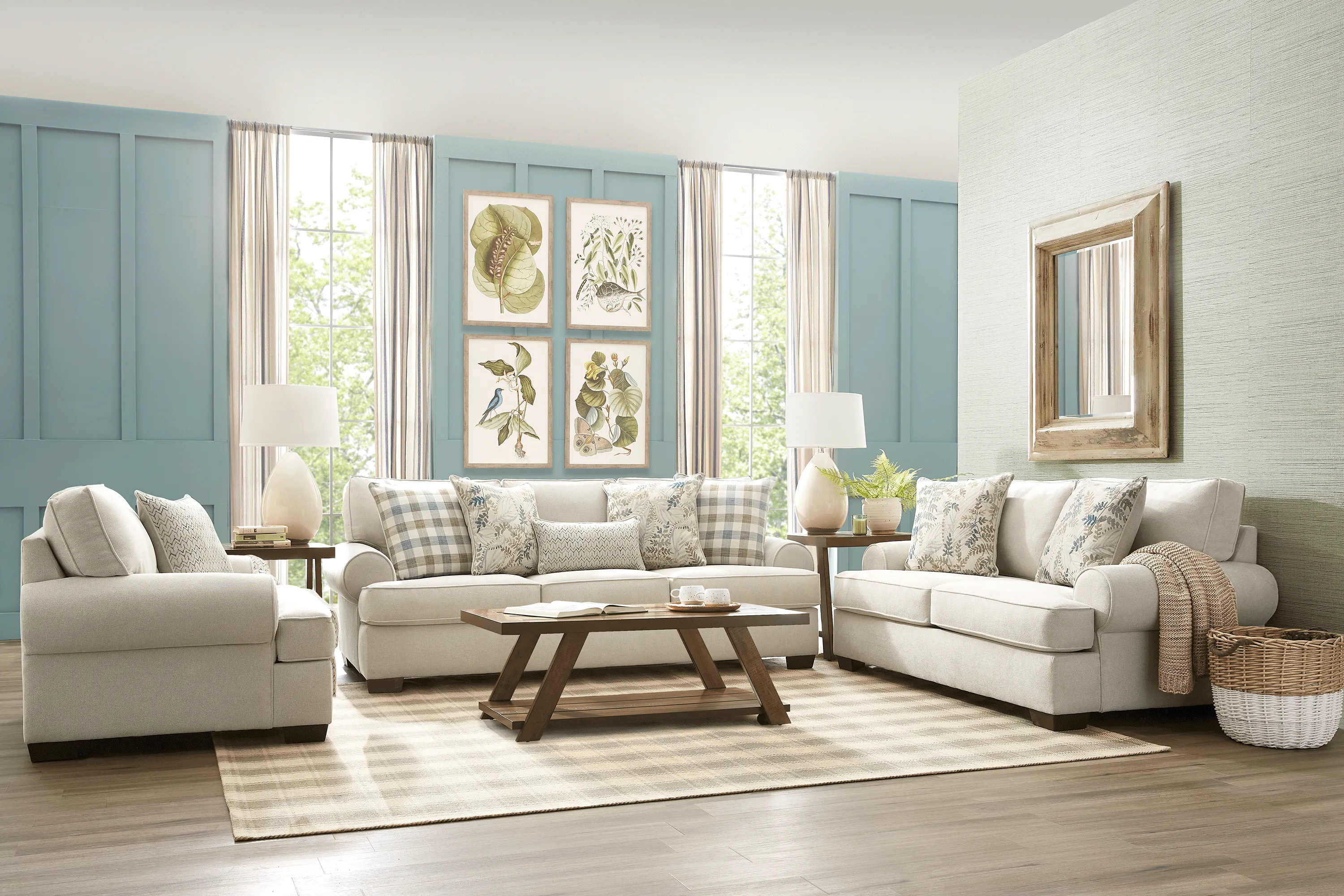 Summer Day Beige 7 Pc Living Room with Sleeper Sofa - Thumbnail - Image 1