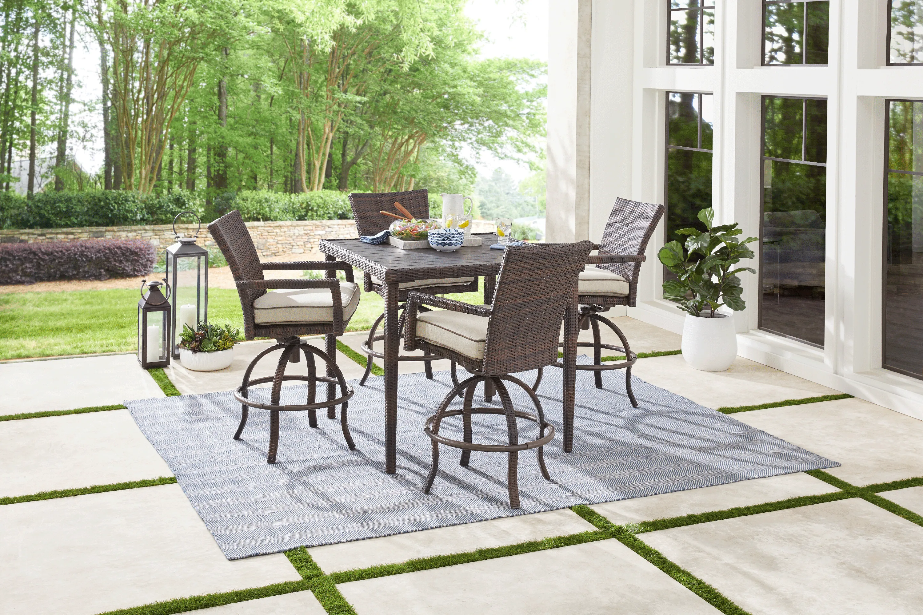 Summerset Way Brown Outdoor Balcony Stool with Sandstone Cushions - Thumbnail - Image 2