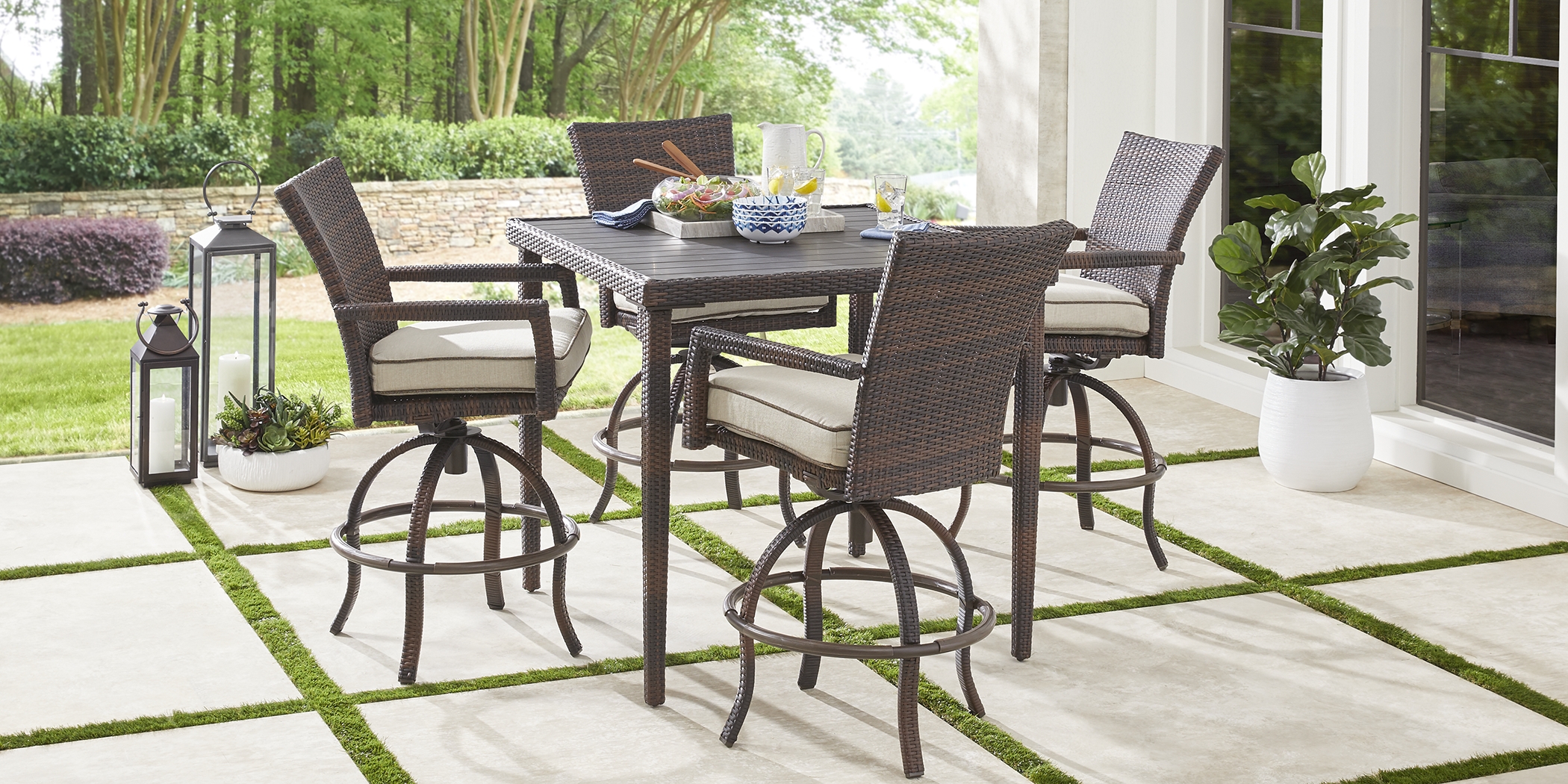 Summerset Way Brown 5 Pc Outdoor Balcony Dining Set with Sandstone Cushions - Thumbnail - Image 1