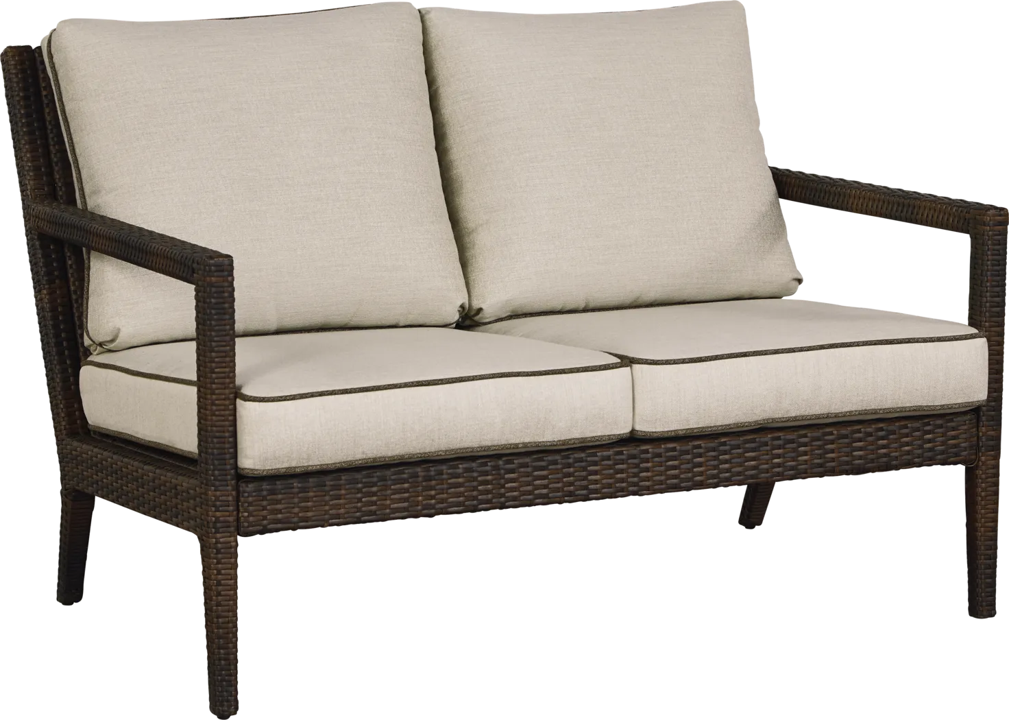 Summerset Way Brown Outdoor Loveseat with Sandstone Cushions - Thumbnail - Image 2