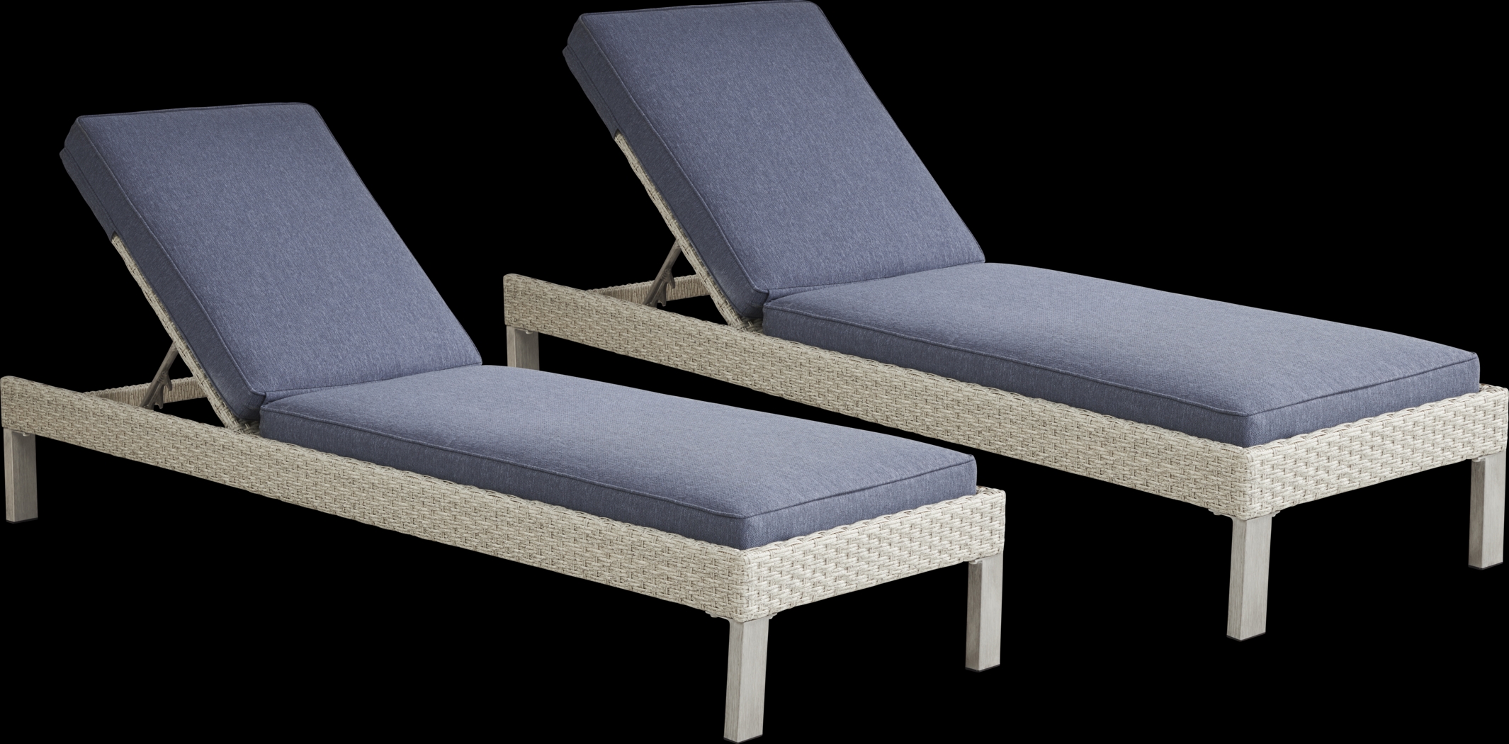 Sun Valley 2 Pc Light Gray Outdoor Set of Chaises With Blue Cushions - Thumbnail - Image 1