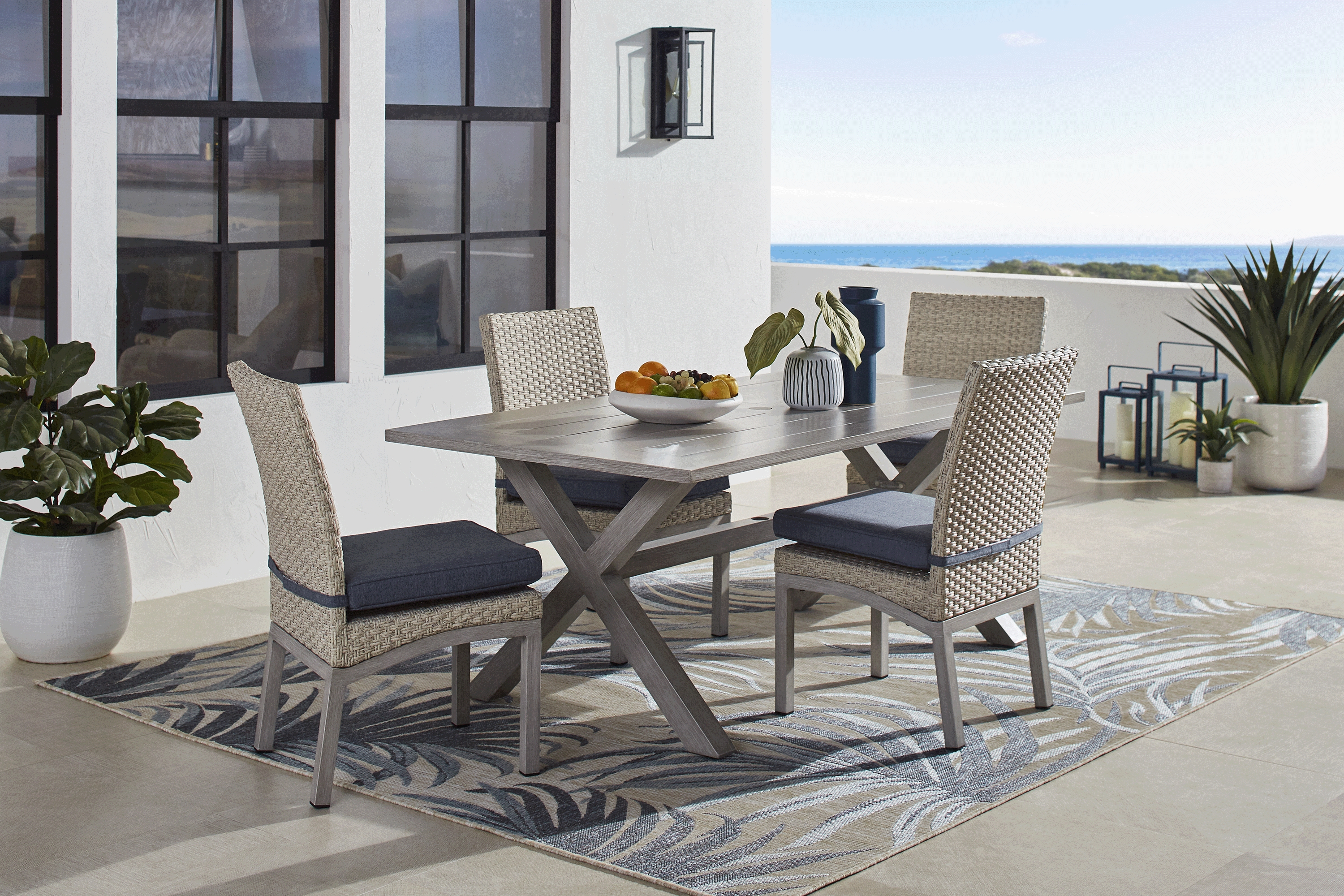 Sun Valley Light Gray Outdoor Side Chair with Blue Cushion - Thumbnail - Image 2