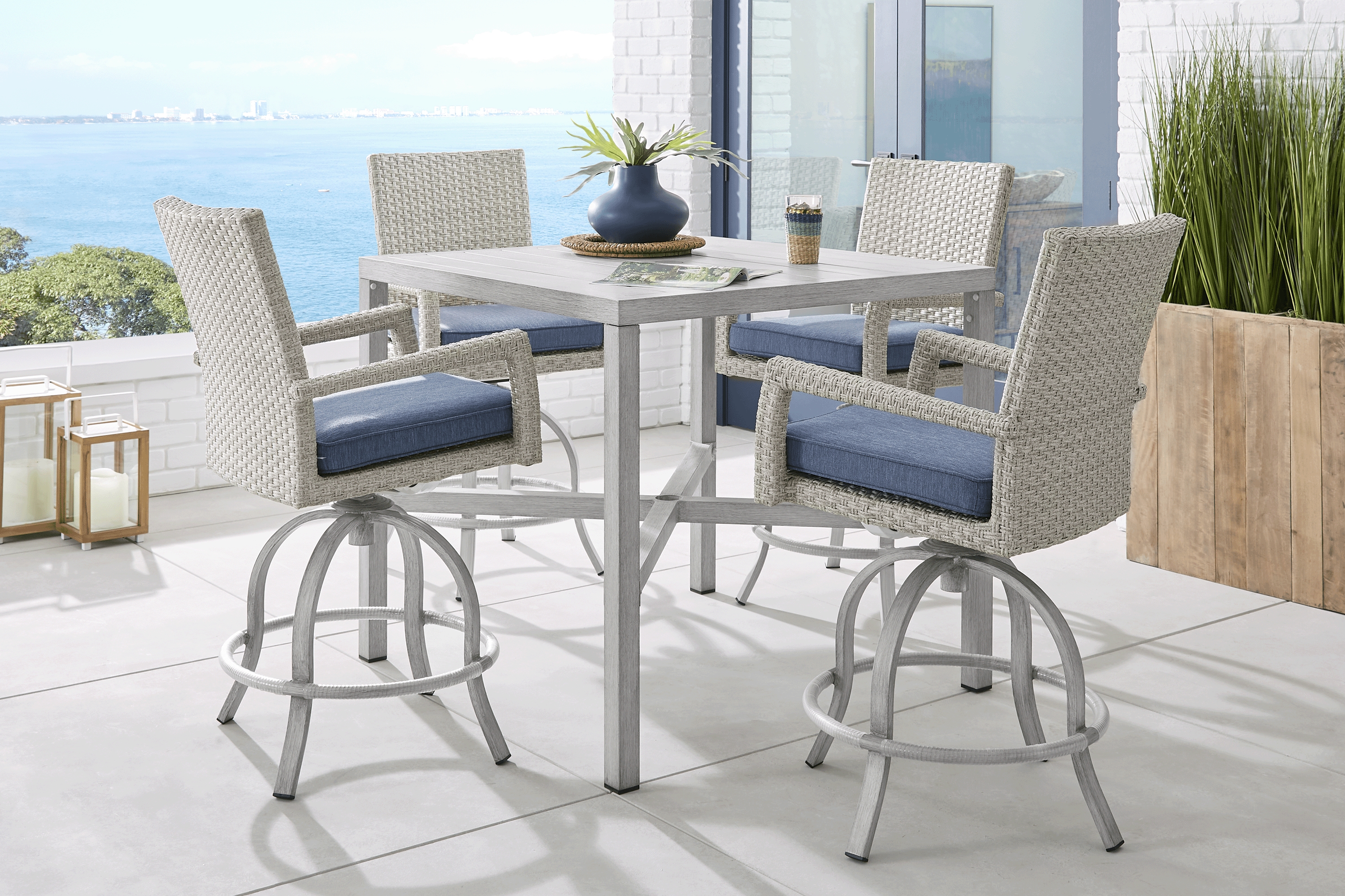 Sun Valley Light Gray Square Outdoor Bar Table with Umbrella Hole - Thumbnail - Image 2