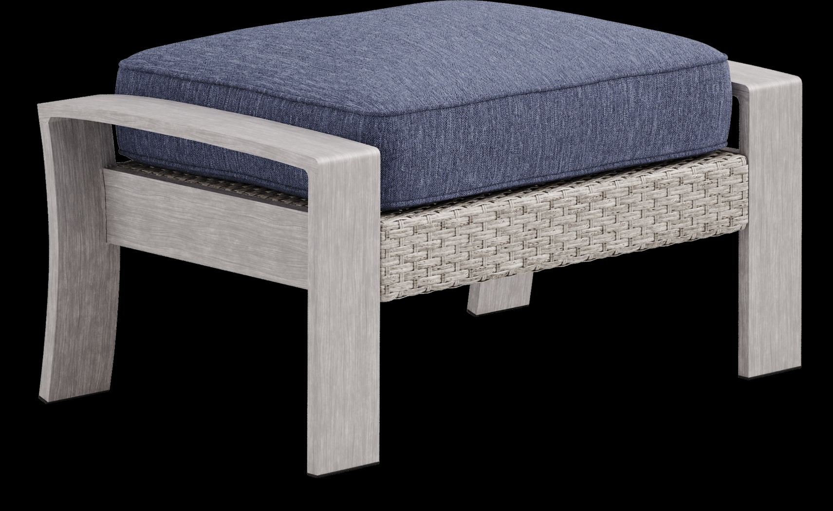 Sun Valley Light Gray Outdoor Ottoman With Blue Cushions - Thumbnail - Image 1