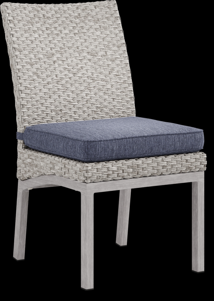 Sun Valley Light Gray Outdoor Side Chair with Blue Cushion - Thumbnail - Image 1