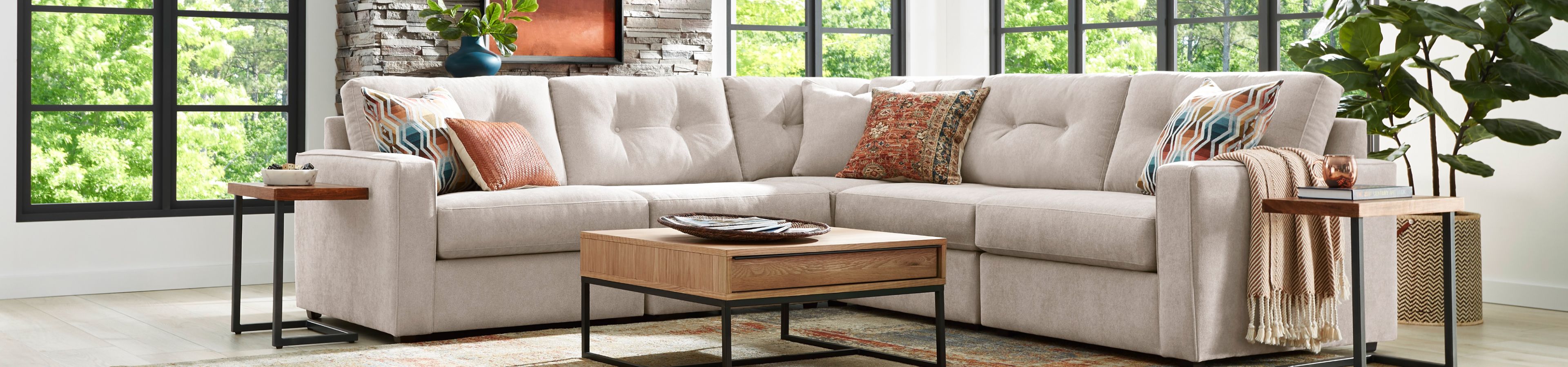 white couch in a sunroom