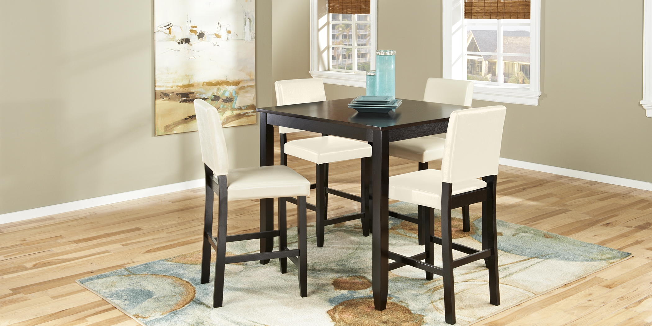 Sunset View Brown Cherry Finish 3 Pc Counter Height Dining Set with Cream Stools - Thumbnail - Image 2
