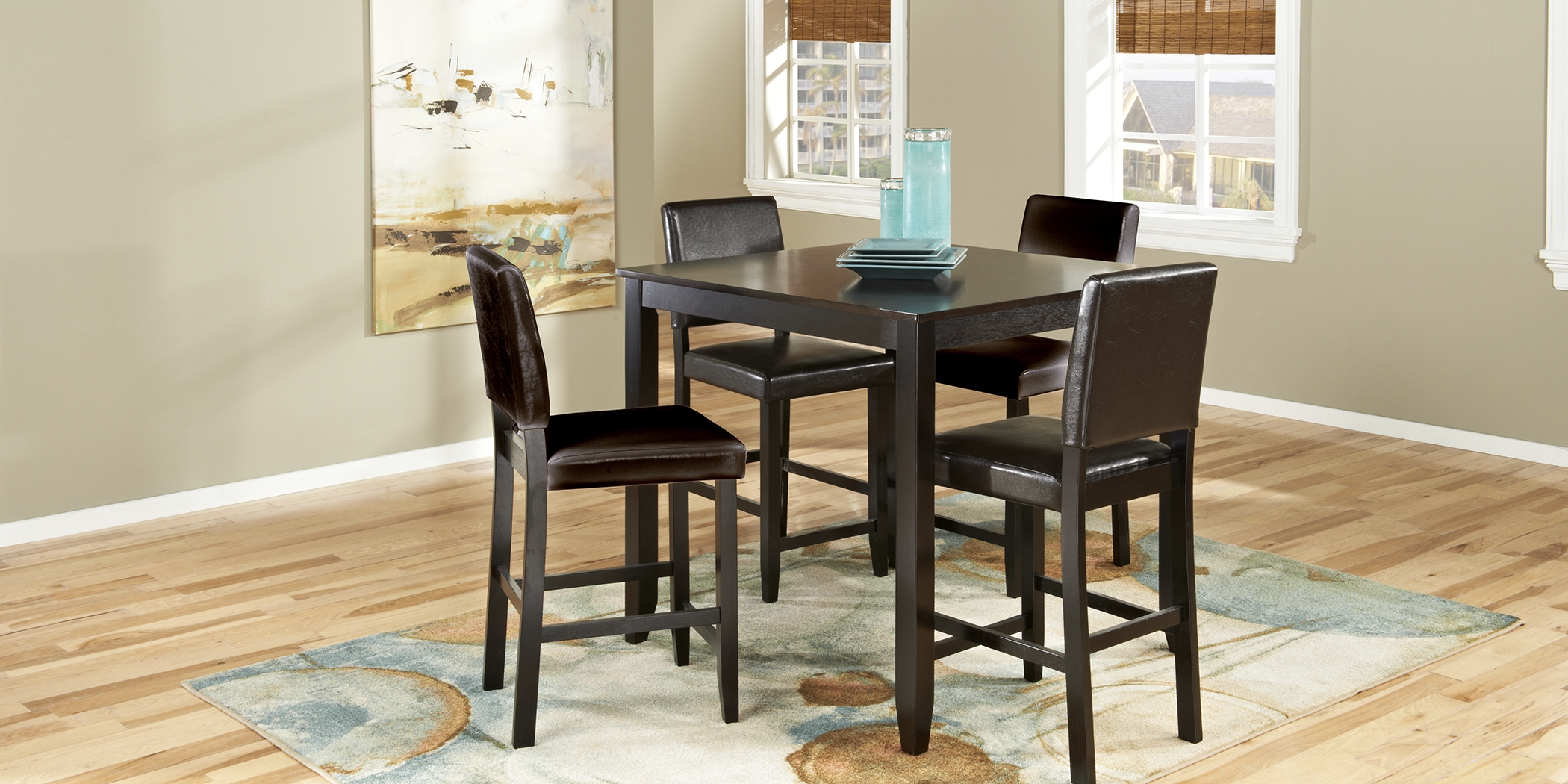 Sunset View Brown Cherry Finish 5 Pc Counter Height Dining Set with Brown Stools - Thumbnail - Image 2