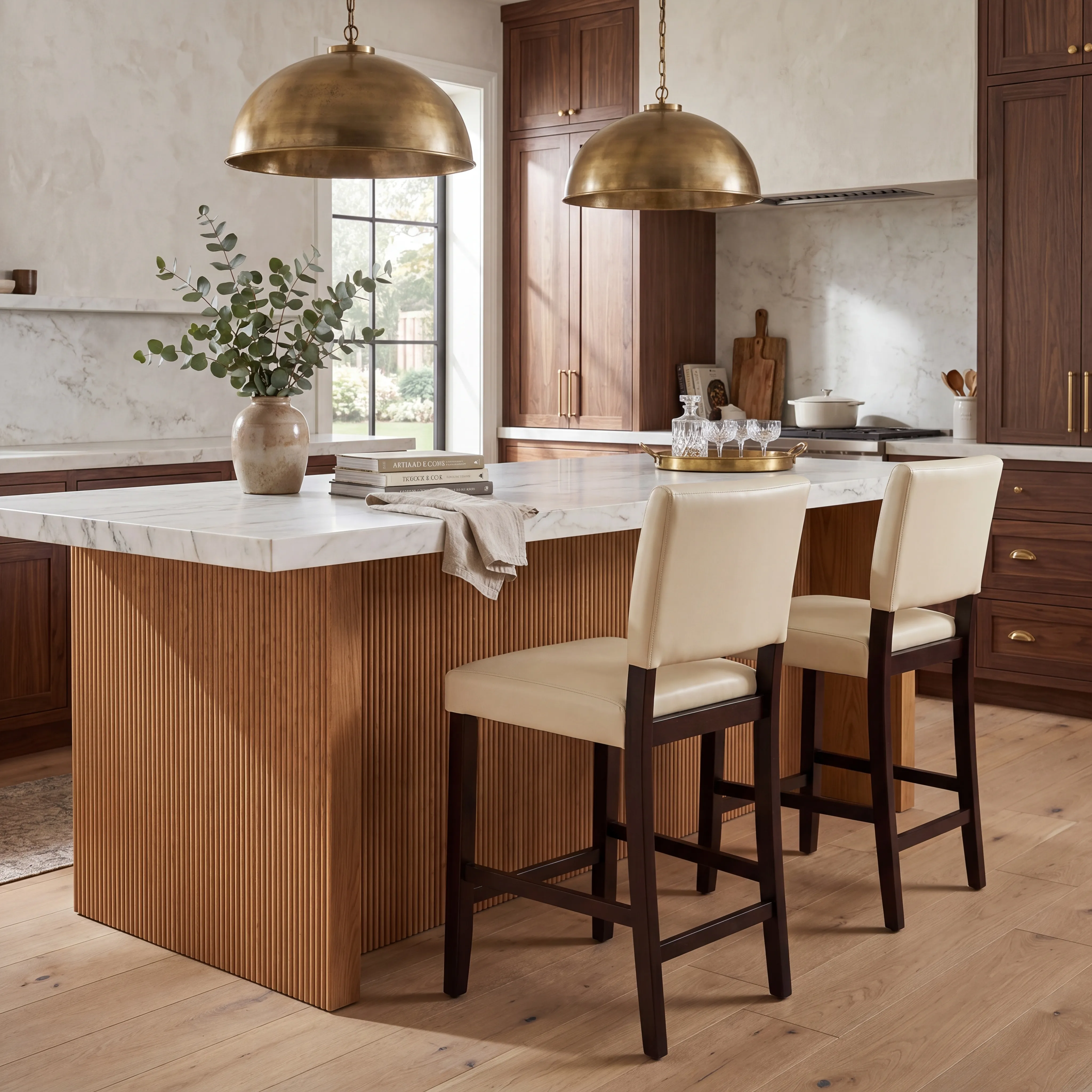 Sunset View Brown Cherry Finish 3 Pc Counter Height Dining Set with Cream Stools - Thumbnail - Image 5