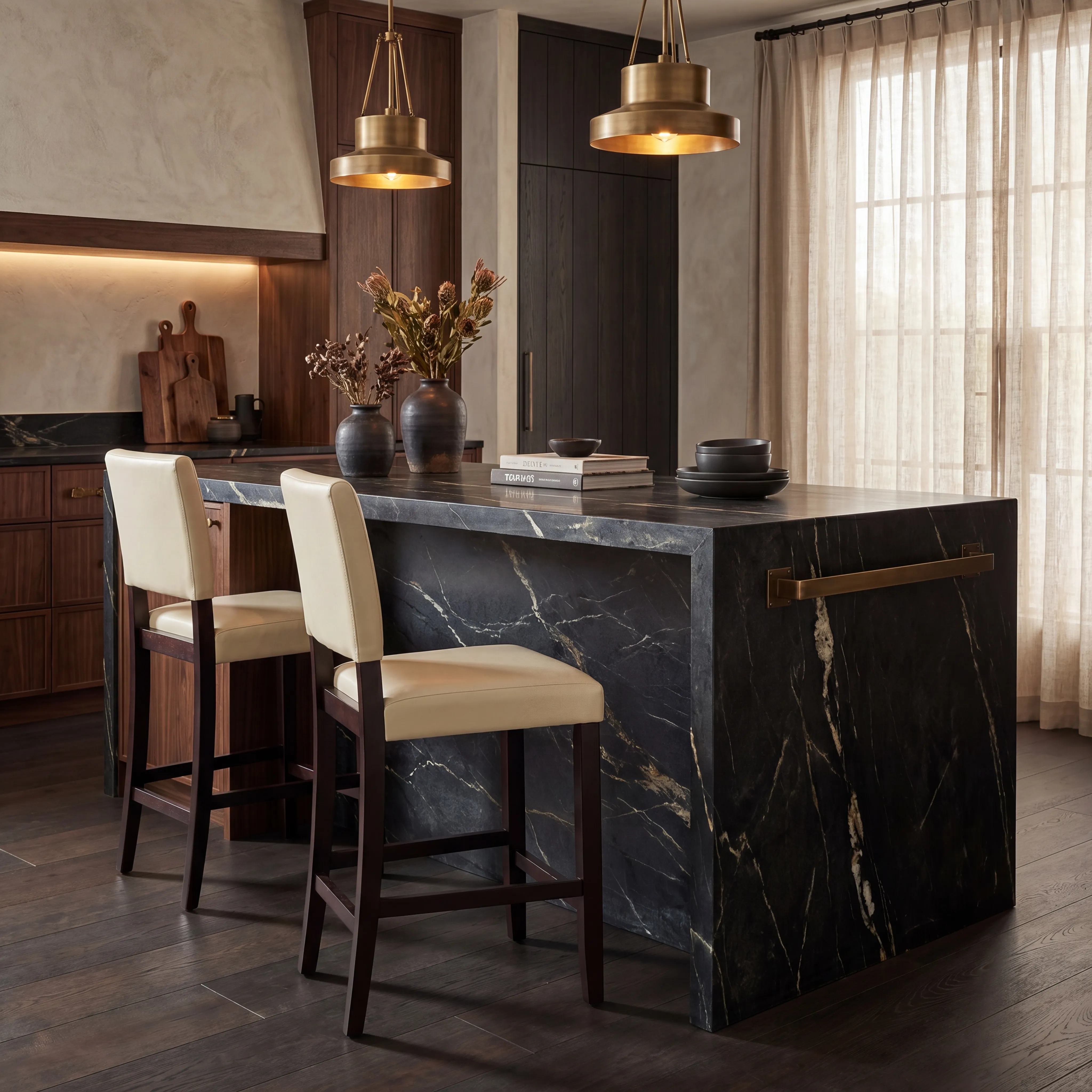 Sunset View Brown Cherry Finish 3 Pc Counter Height Dining Set with Cream Stools - Thumbnail - Image 6
