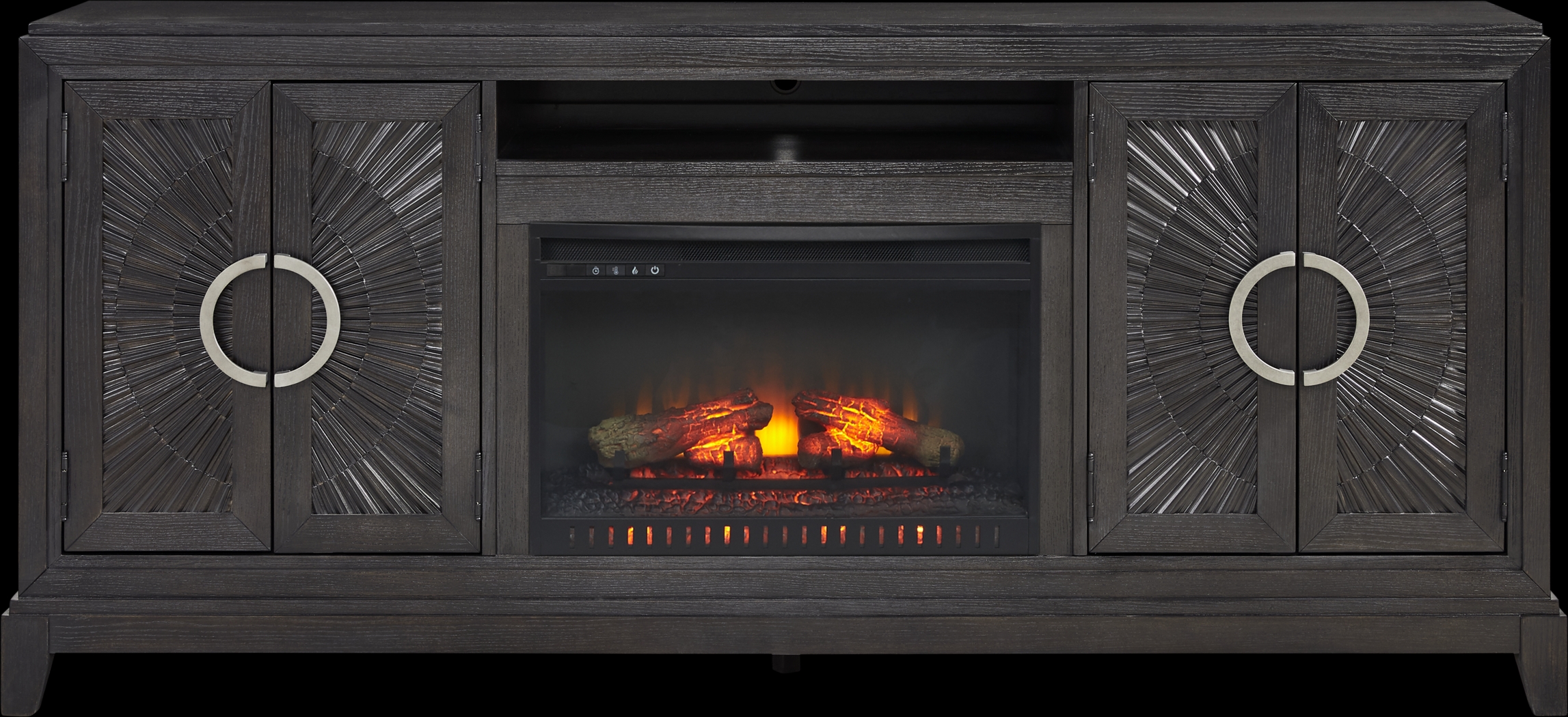 Sunside Way Black 82 in. Console with Electric Log Fireplace - Thumbnail - Image 1