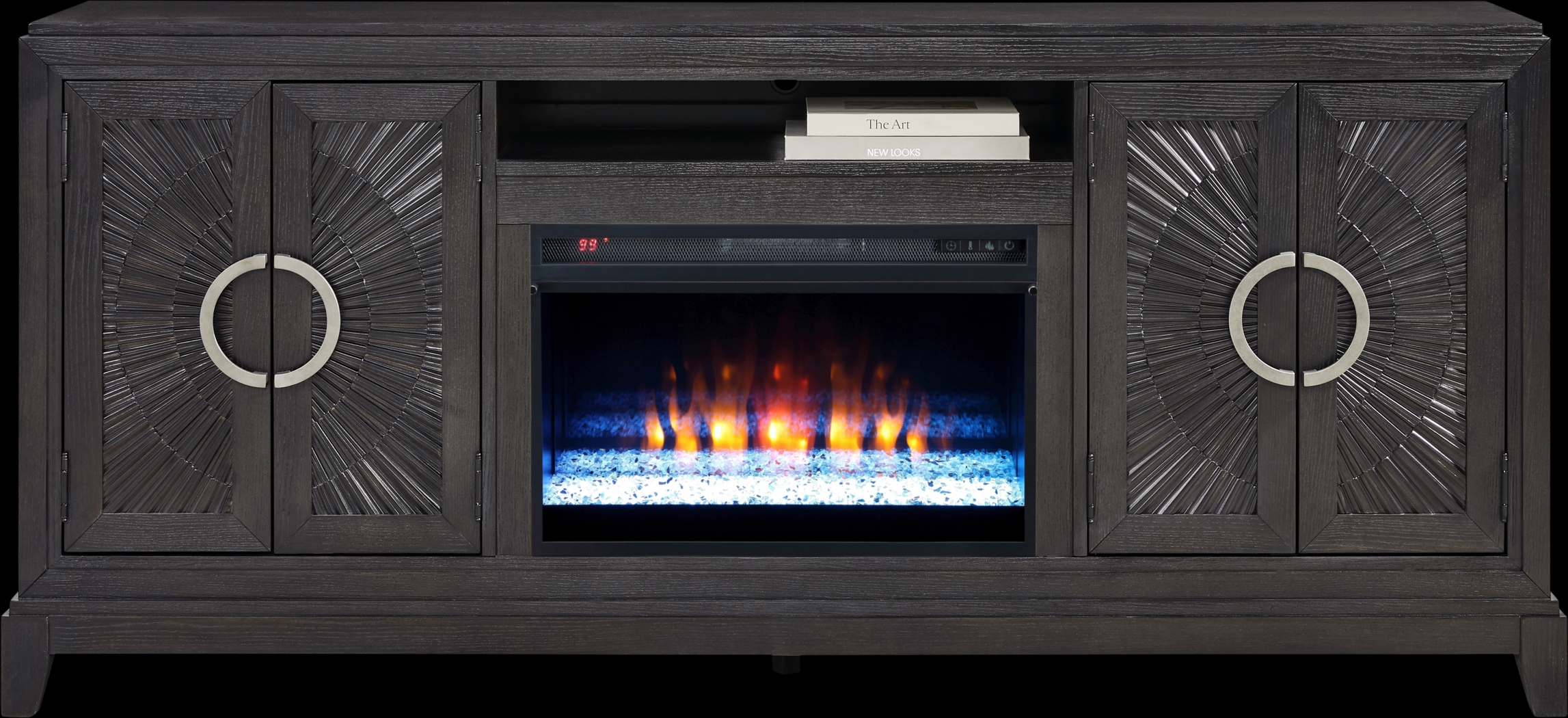 Sunside Way Black 82 in. Console with Electric Fireplace - Thumbnail - Image 2