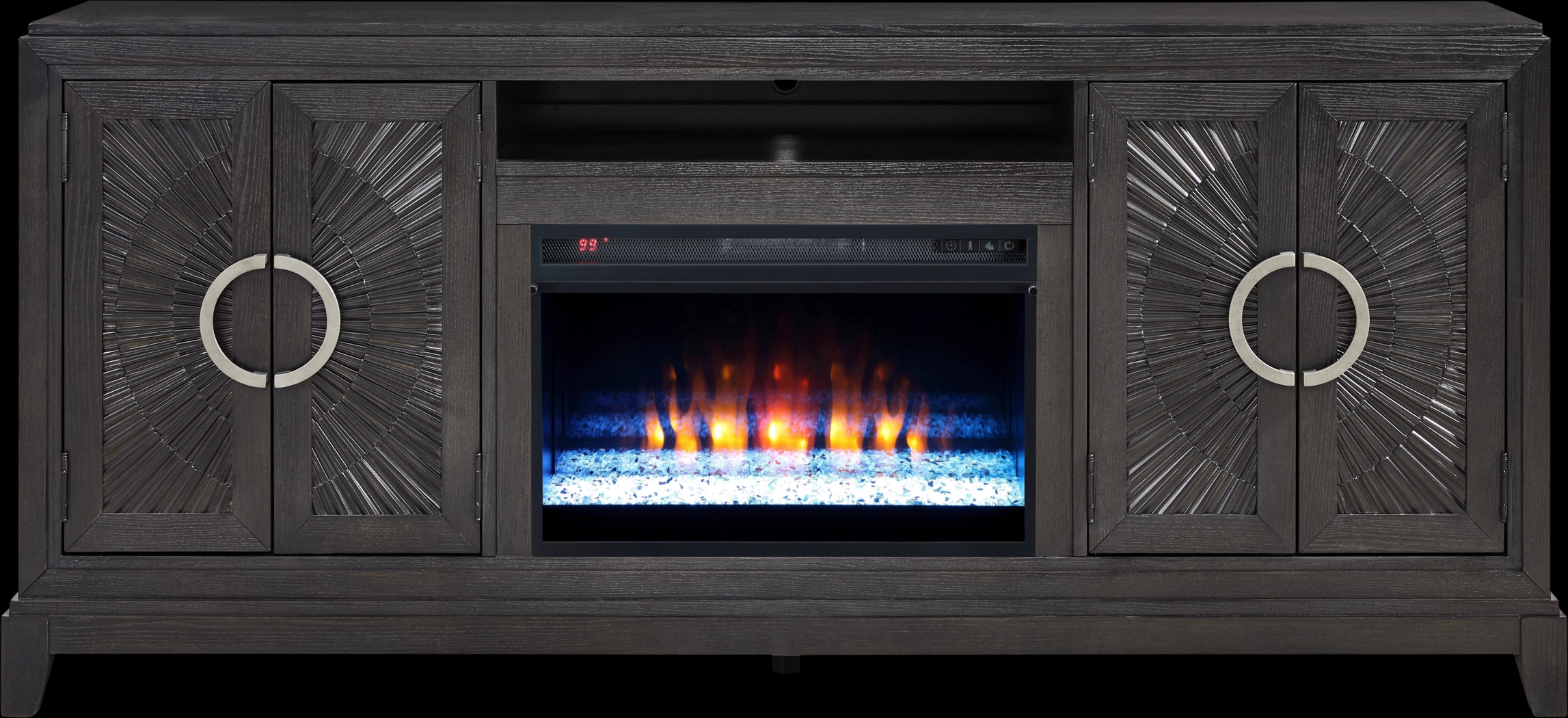 Sunside Way Black 82 in. Console with Electric Fireplace - Thumbnail - Image 1