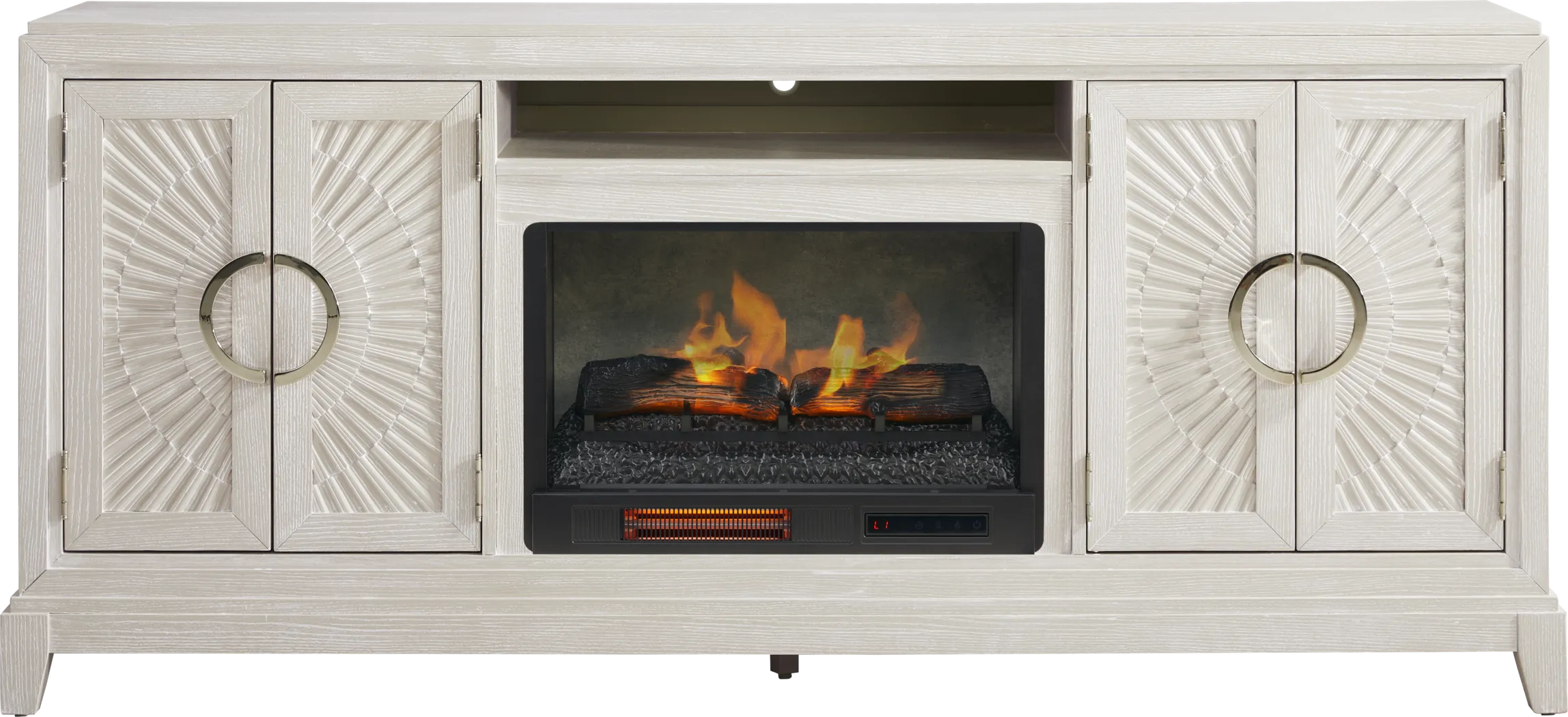Sunside Way Sand 82 in. Console with Electric Log Fireplace - Thumbnail - Image 1