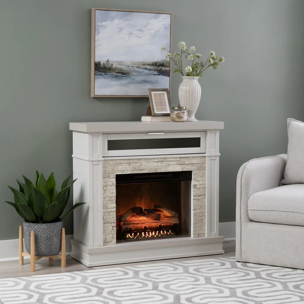 Suntos White 40 in. Console with Electric Fireplace - Thumbnail - Image 2
