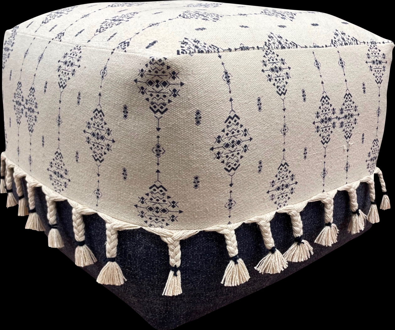 Sunwood White/Navy Pouf - Thumbnail - Image 1