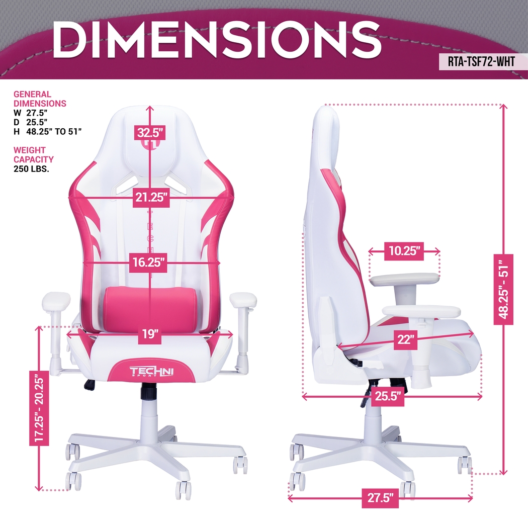 Suolin Pink/White Gaming Chair - Thumbnail - Image 4