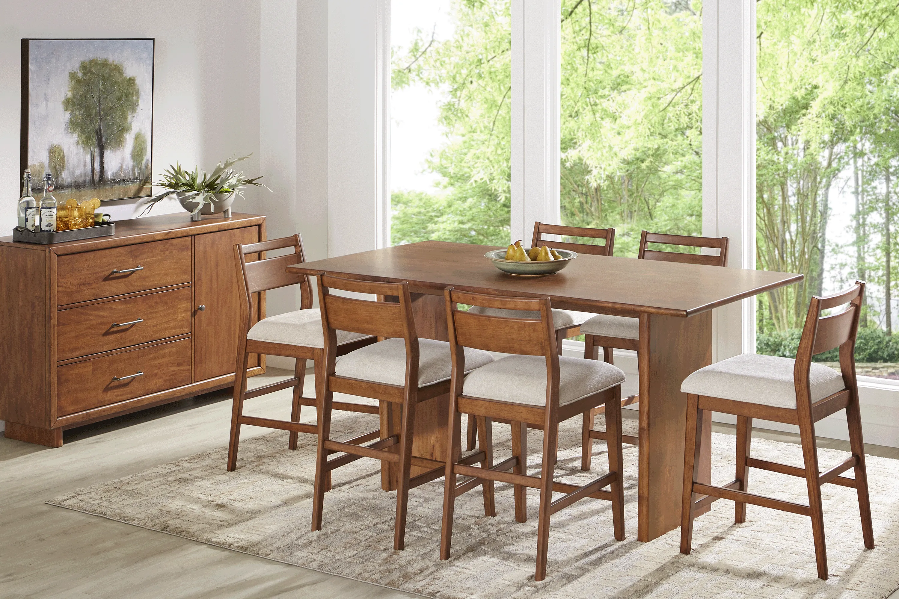 Surrey Ellis Brown 7 Pc Counter Height Dining Room with Panel Back Stools - Thumbnail - Image 1