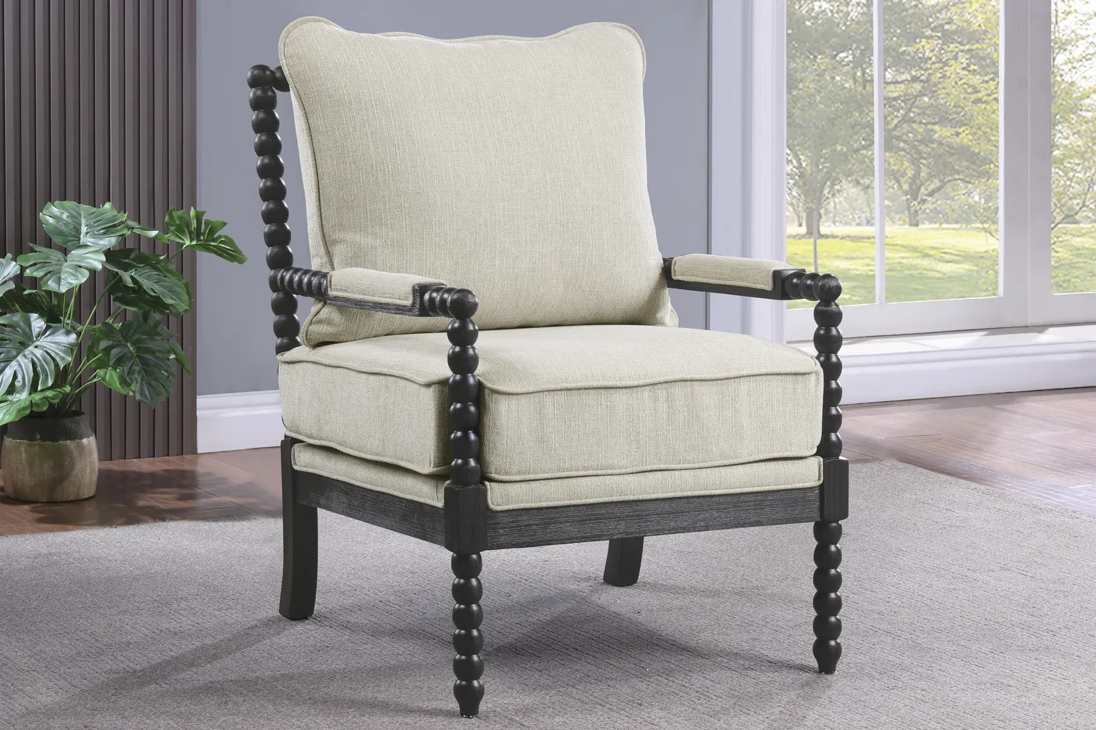 Susanna Black Accent Chair with Beige Cushions - Thumbnail - Image 4