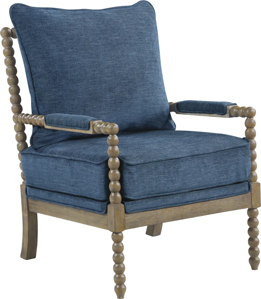 Susanna Brown Accent Chair with Navy Cushions - Thumbnail - Image 1