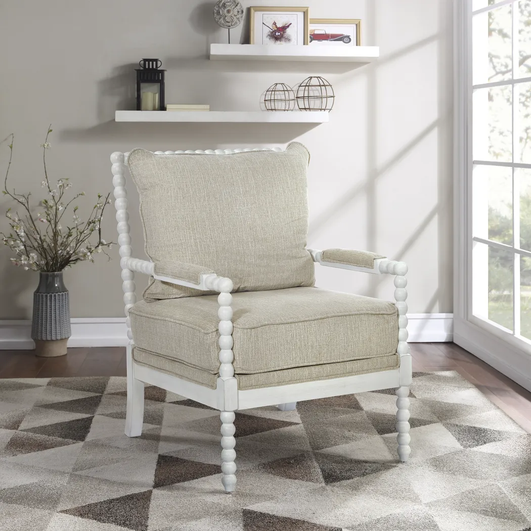 Susanna White Accent Chair with Beige Cushions - Thumbnail - Image 4