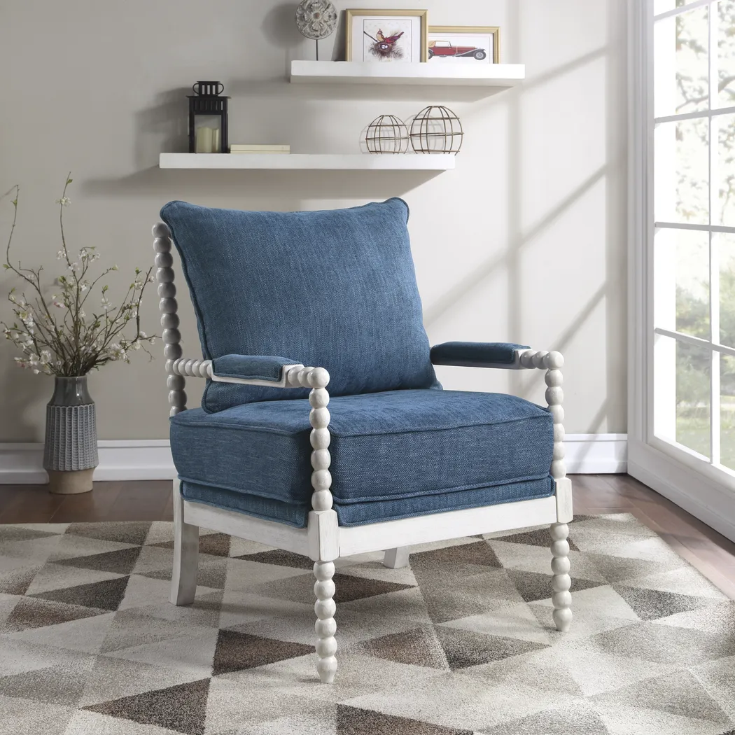 Susanna White Accent Chair with Navy Cushions - Thumbnail - Image 4