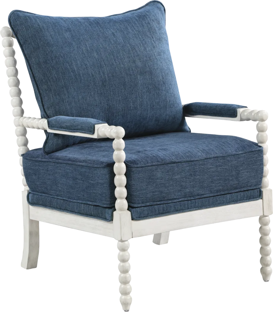 Susanna White Accent Chair with Navy Cushions - Thumbnail - Image 1