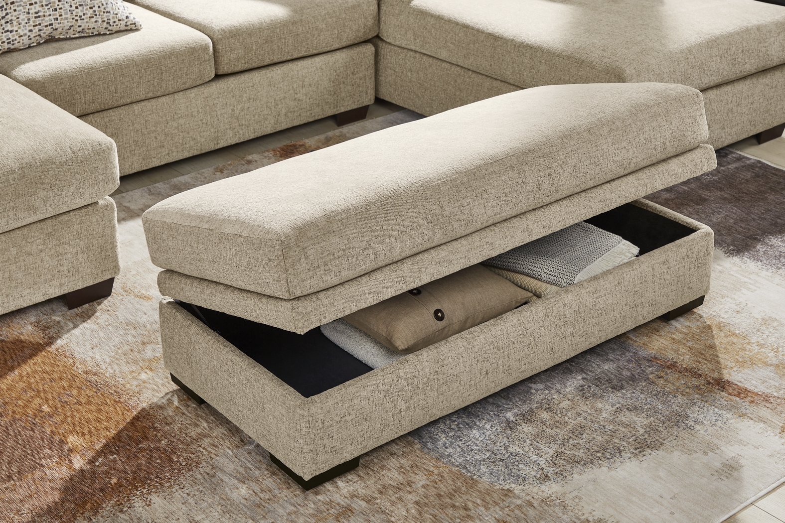 Sutterfield Beige Storage Ottoman - Thumbnail - Image 3