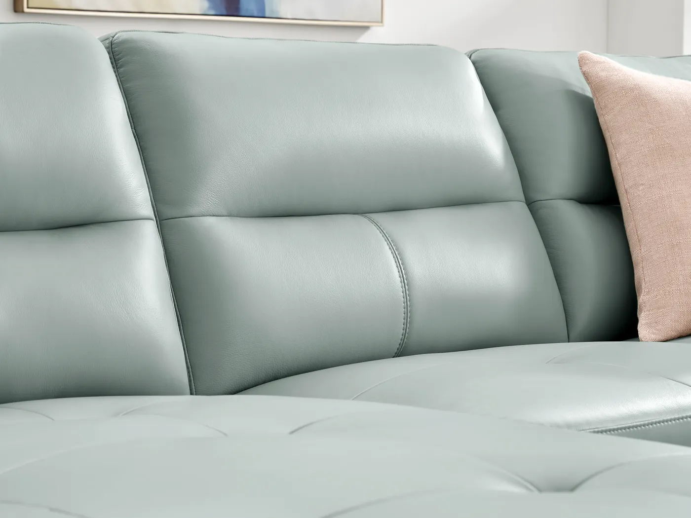 Sutton Heights Aqua Leather 7 Pc Sectional Living Room - Thumbnail - Image 5