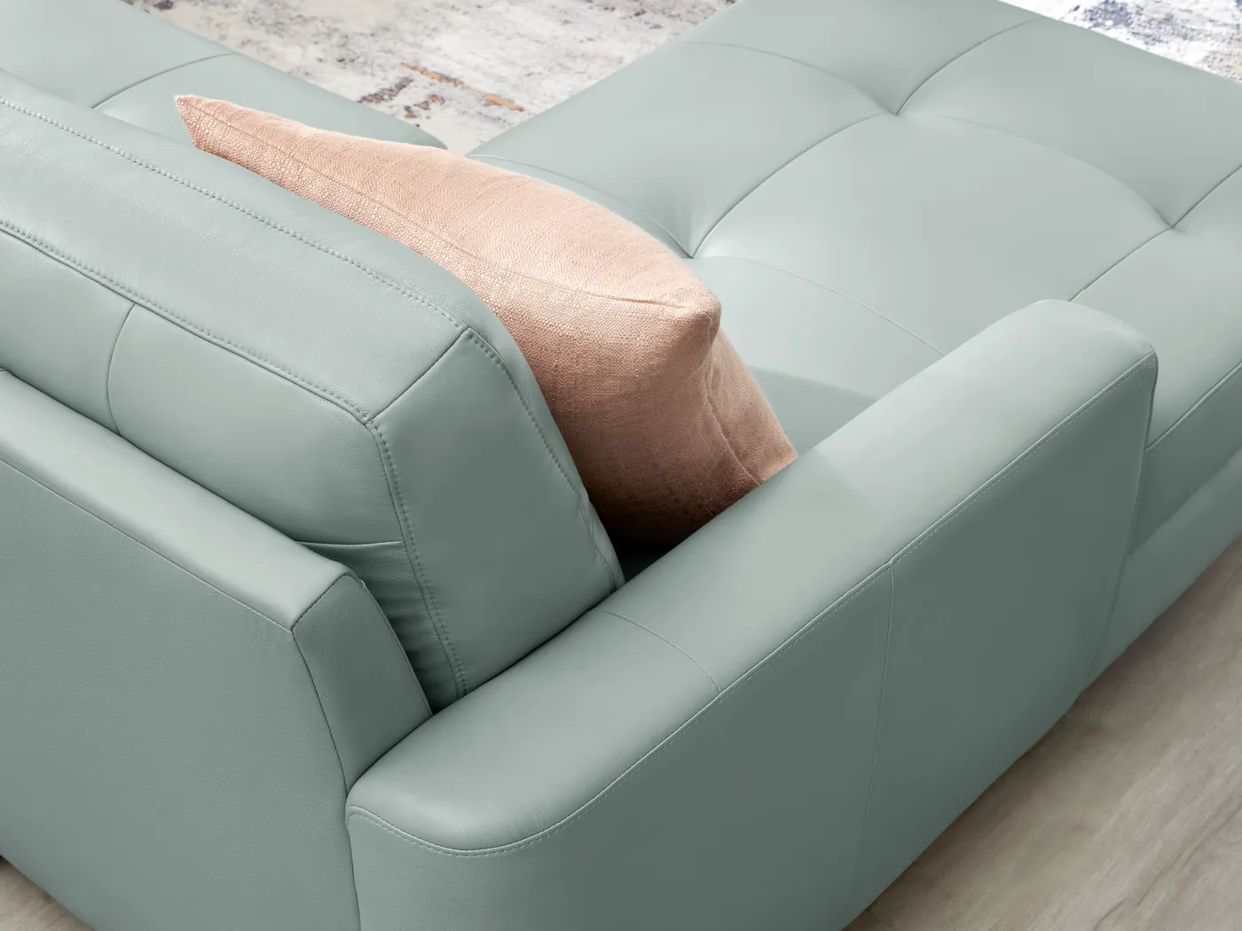 Sutton Heights Aqua Leather 7 Pc Sectional Living Room - Thumbnail - Image 6