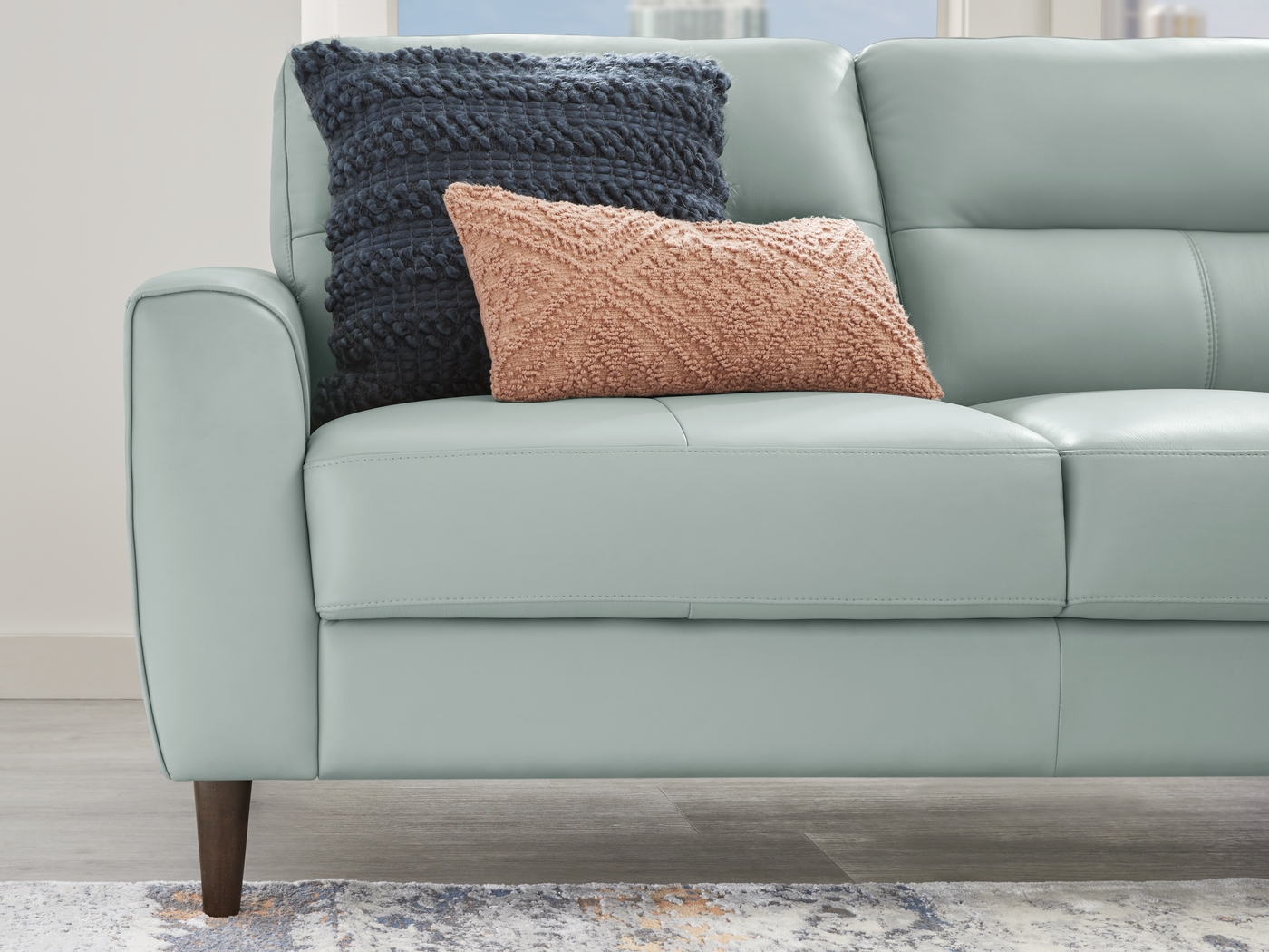 Sutton Heights Aqua Leather 4 Pc Sectional - Thumbnail - Image 4