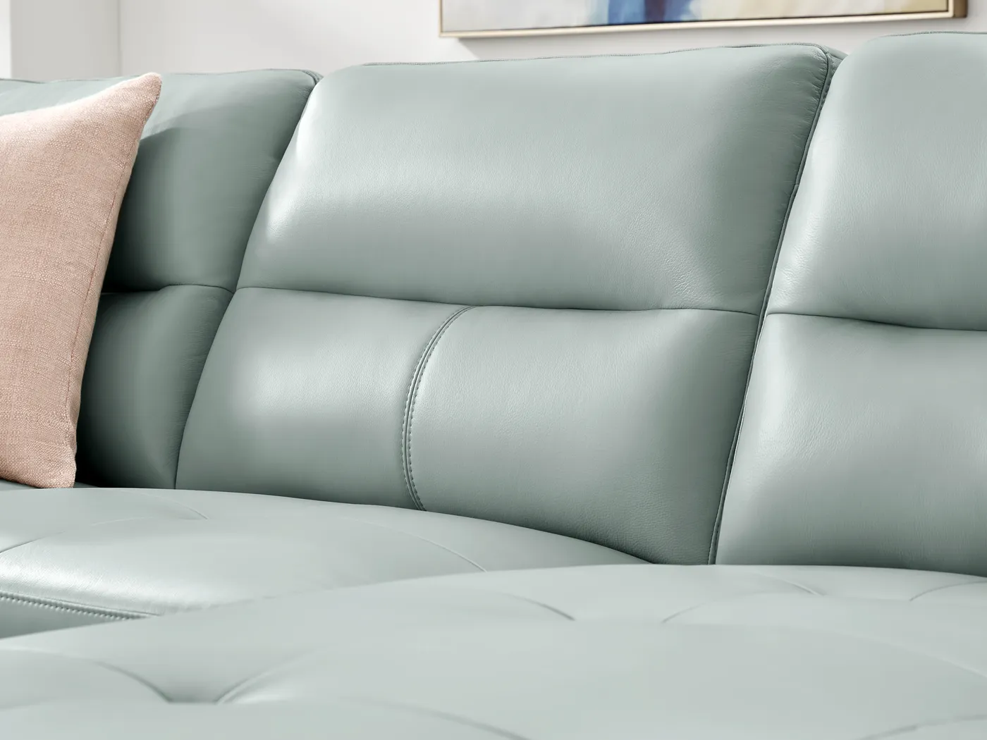 Sutton Heights Aqua Leather 7 Pc Sectional Living Room - Thumbnail - Image 5