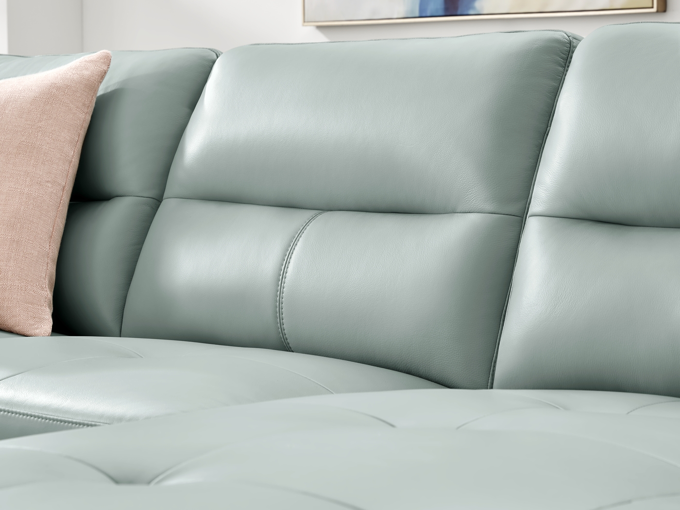 Sutton Heights Aqua Leather 8 Pc Sectional Living Room - Thumbnail - Image 5