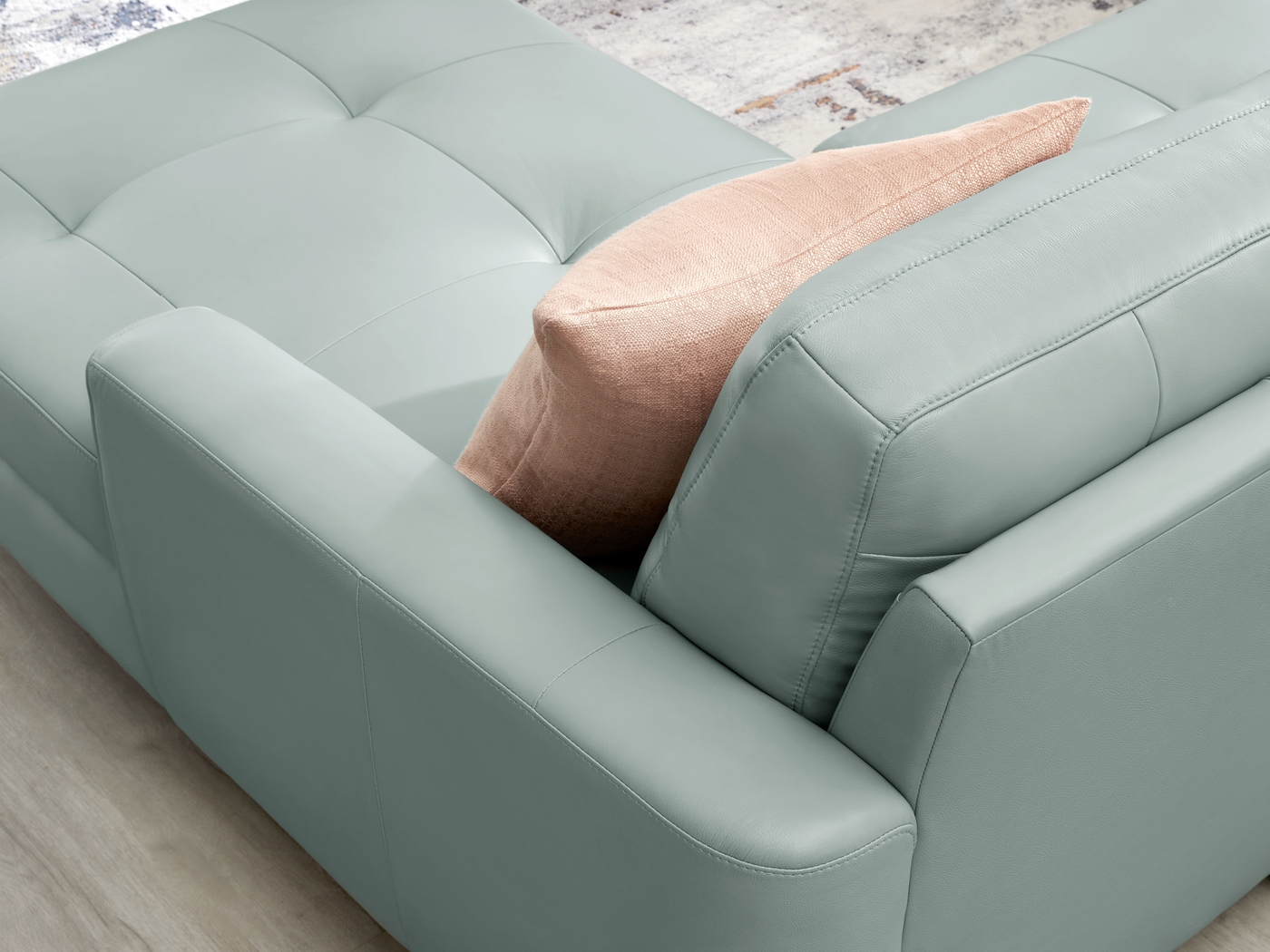 Sutton Heights Aqua Leather 8 Pc Sectional Living Room - Thumbnail - Image 6