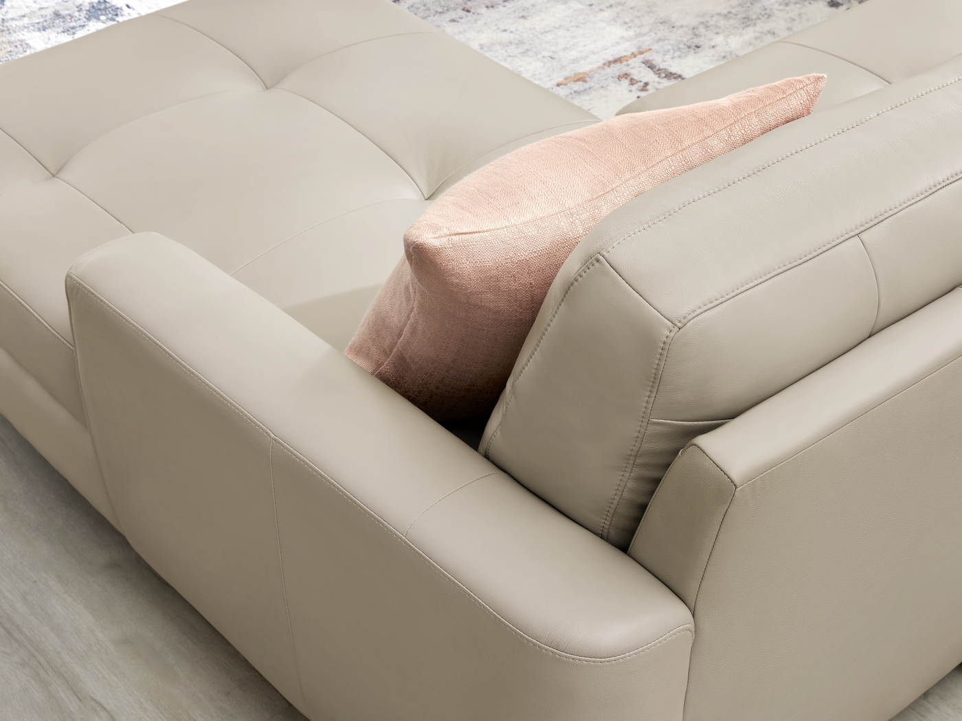 Sutton Heights Beige Leather 7 Pc Sectional Living Room - Thumbnail - Image 6