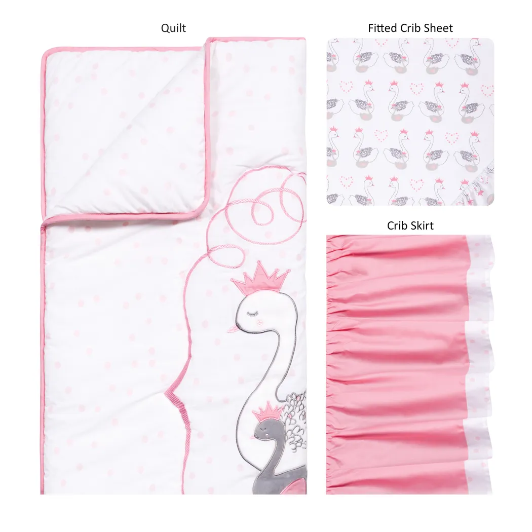 Swan Lullaby Gray 3 Pc Baby Bedding Set - Thumbnail - Image 2