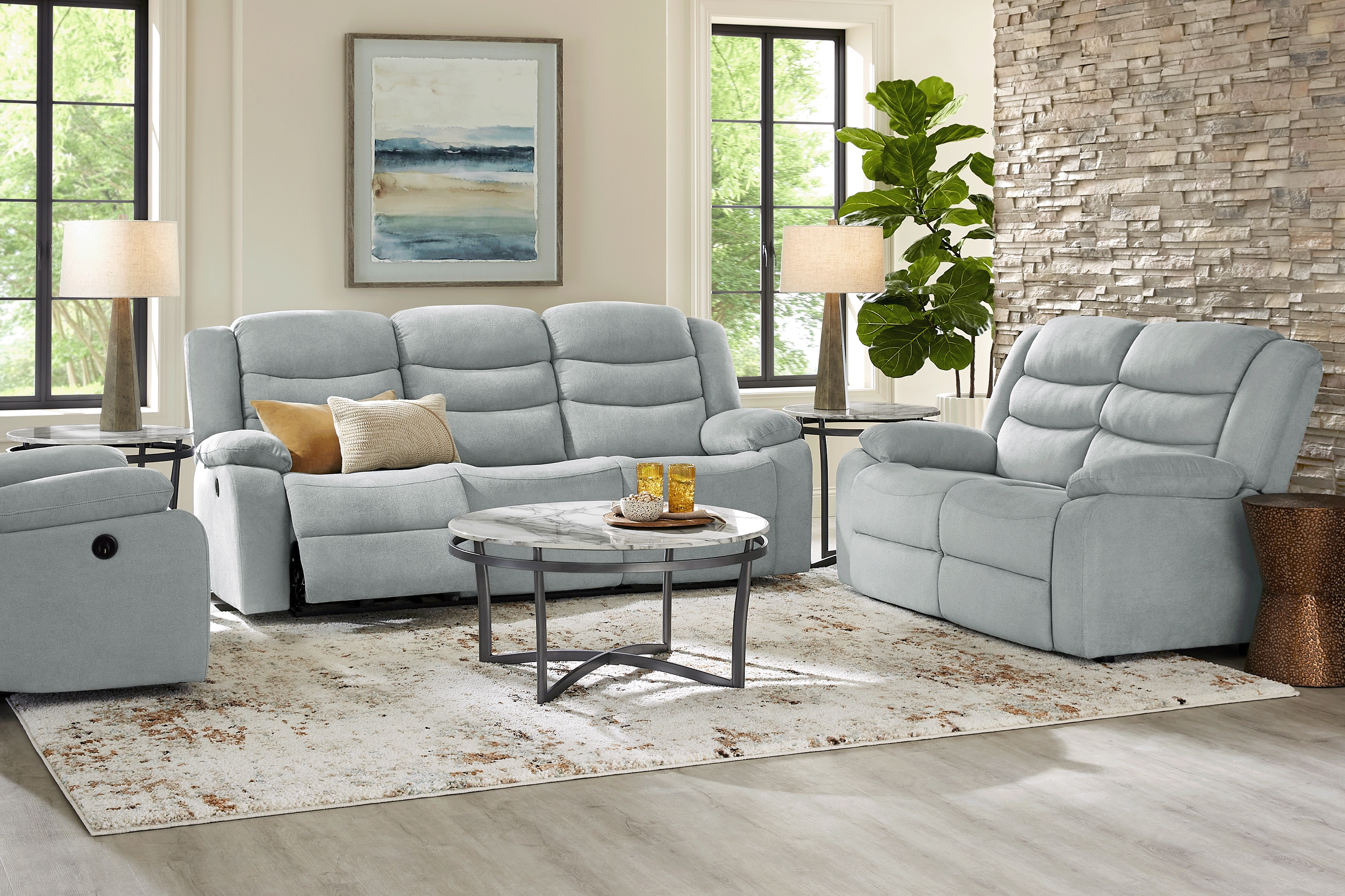 Swansea Mint 8 Pc Living Room with Reclining Sofa - Thumbnail - Image 1