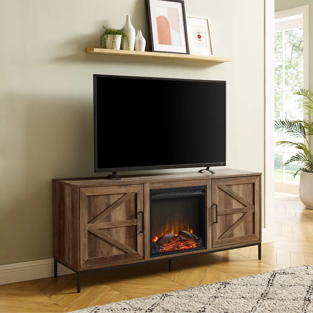 Sylvanfield Dark Oak 58 in. Console, With Electric Fireplace - Thumbnail - Image 2