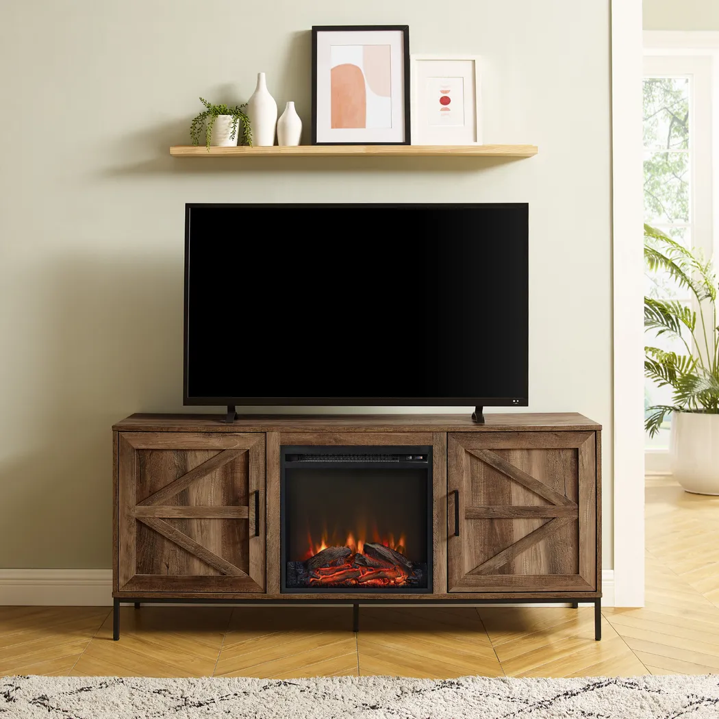 Sylvanfield Dark Oak 58 in. Console, With Electric Fireplace - Thumbnail - Image 6
