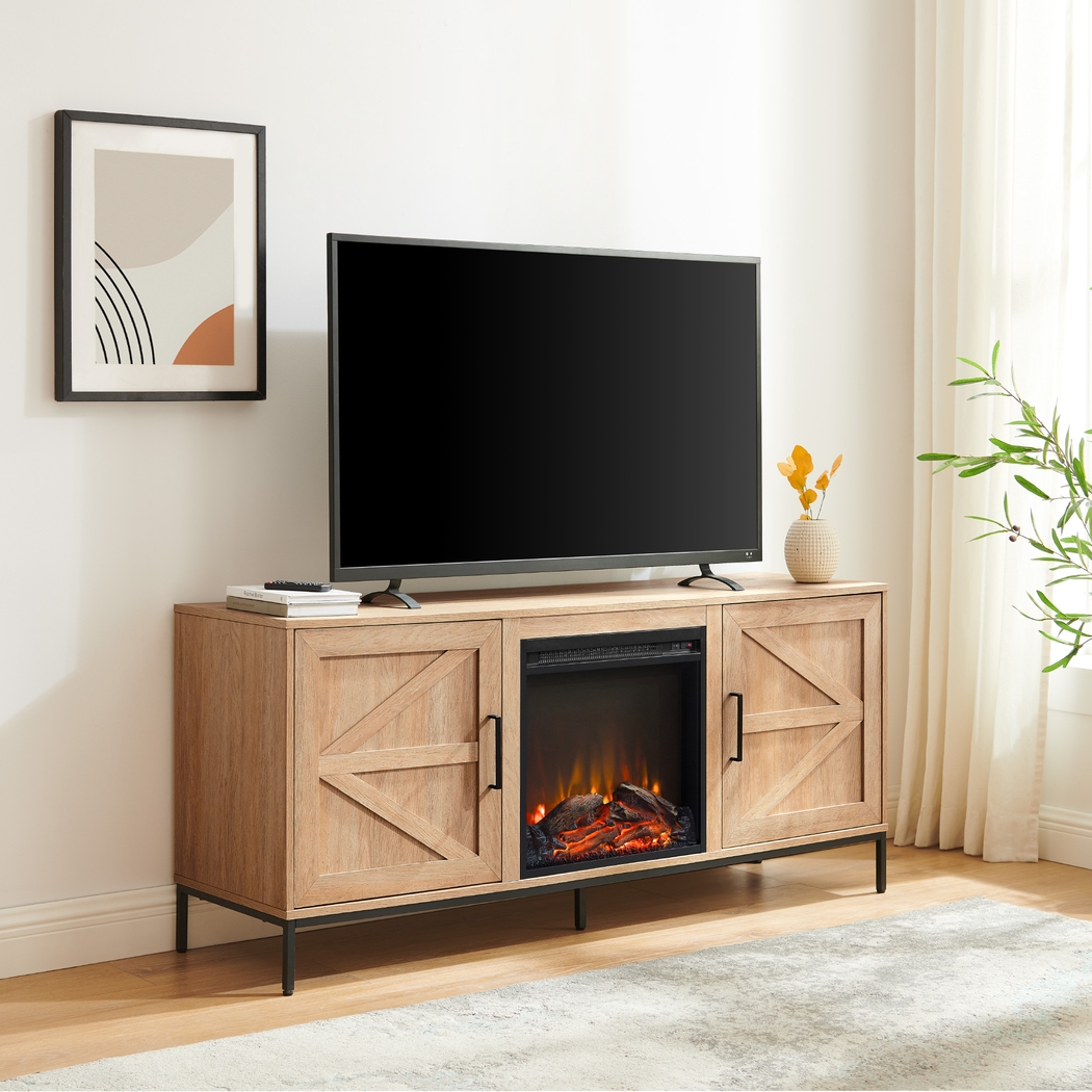 Sylvanfield Light Oak 58 in. Console, With Electric Fireplace - Thumbnail - Image 2