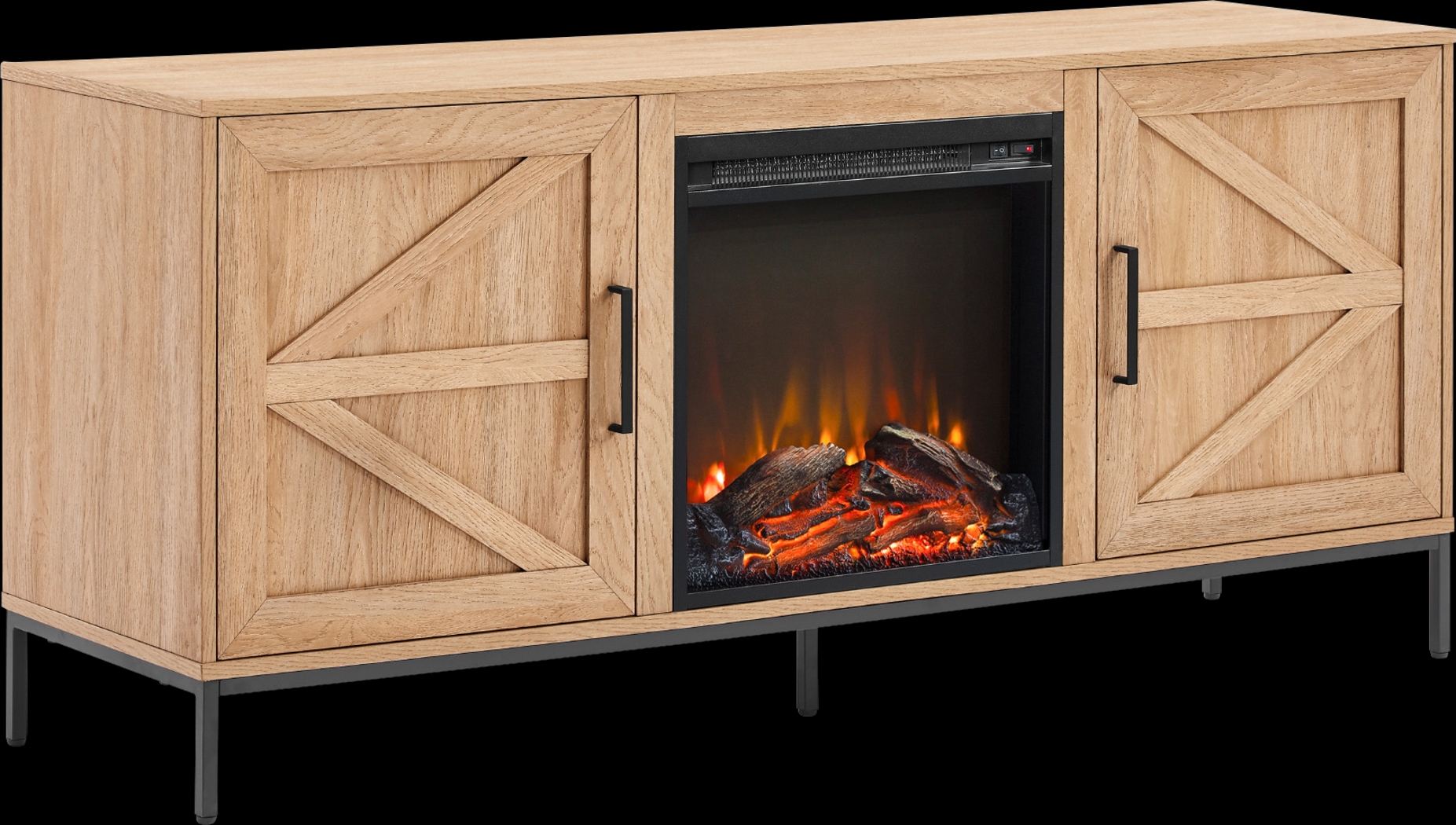 Sylvanfield Light Oak 58 in. Console, With Electric Fireplace - Thumbnail - Image 1