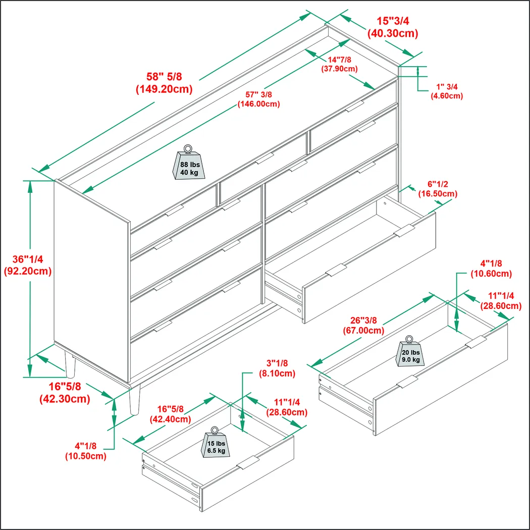 Symelo White 9 Drawer Dresser - Thumbnail - Image 9