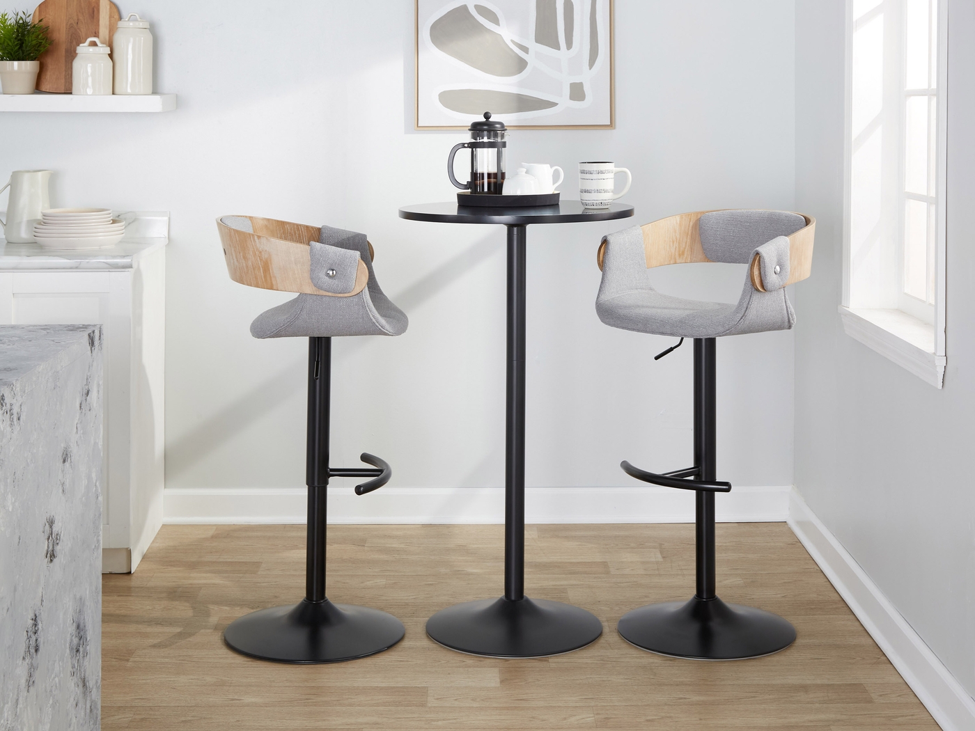 Takeda I Light Gray Adjustable Barstool, Set of 2 - Thumbnail - Image 4
