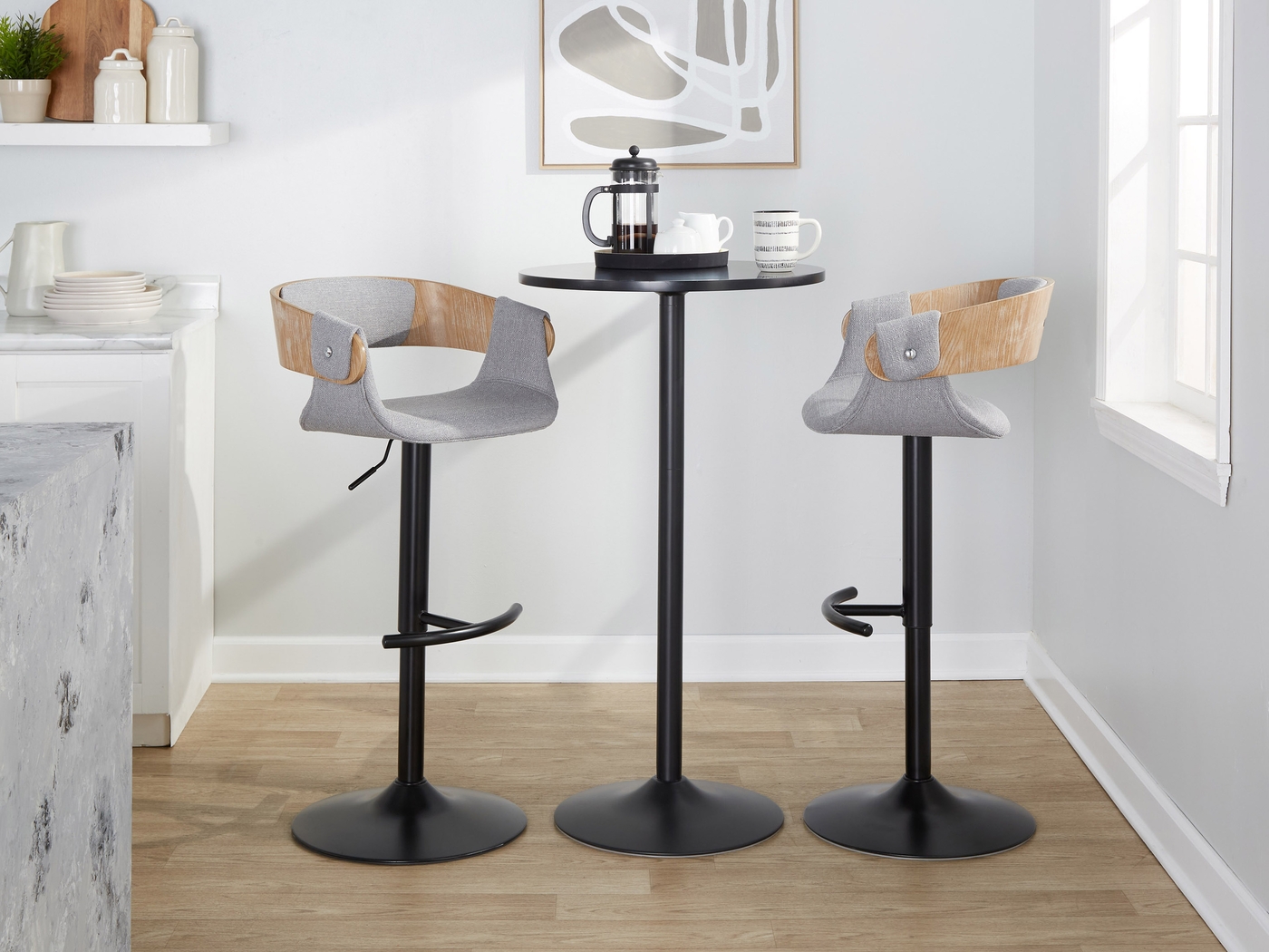 Takeda I Light Gray Adjustable Barstool, Set of 2 - Thumbnail - Image 5