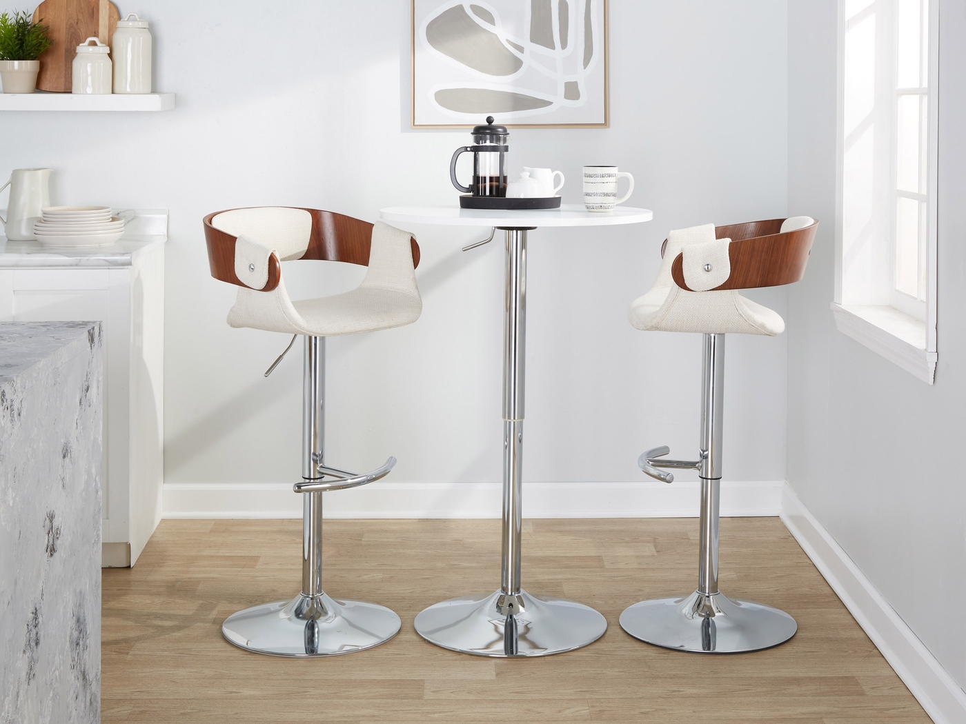 Takeda II Cream Adjustable Barstool, Set of 2 - Thumbnail - Image 4