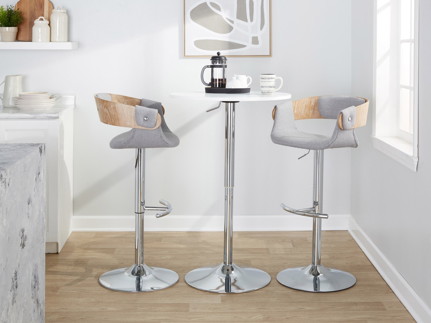 Takeda II Light Gray Adjustable Barstool, Set of 2 - Thumbnail - Image 4
