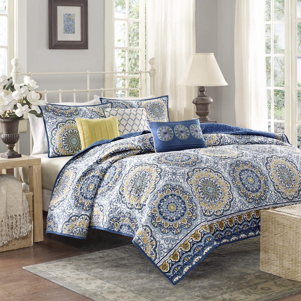 Tangiers Blue 6 Pc Queen Coverlet Set - Thumbnail - Image 1