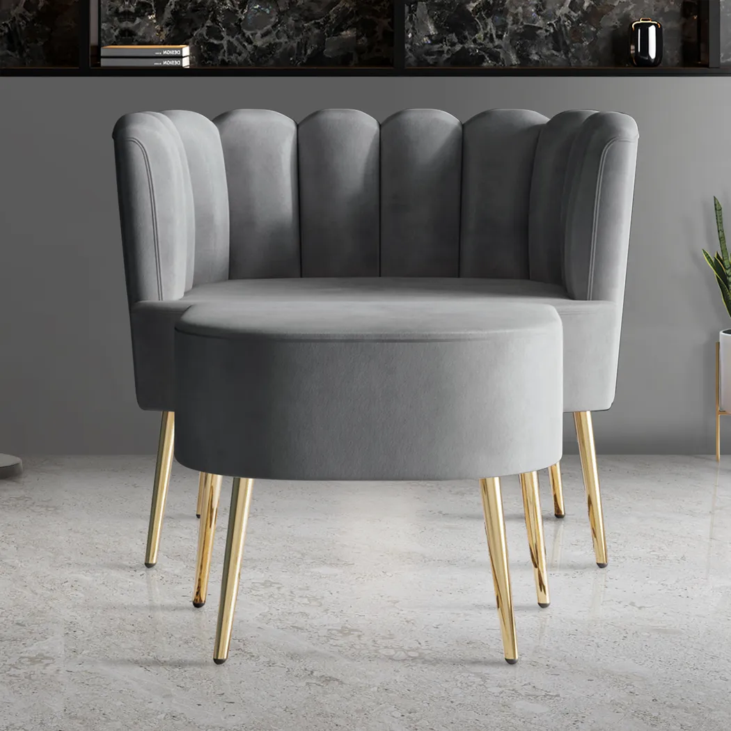Tassou Light Gray Accent Chair and Ottoman - Image 2