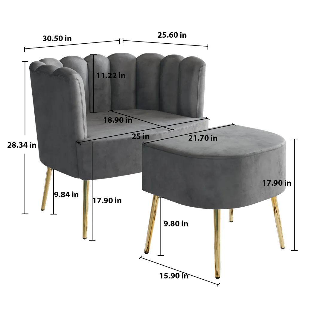 Tassou Light Gray Accent Chair and Ottoman - Image 4