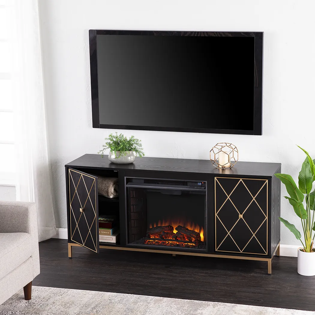 Tattershal II Black 58 in. Console, With Electric Fireplace - Image 10